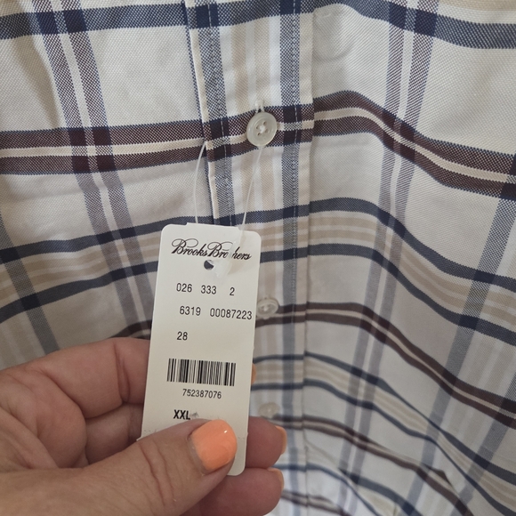 NWTs Brooks Brothers Original Polo Button-Down Oxford Shirt Cream & Blue Plaid - Picture 3 of 5